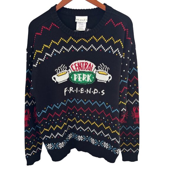 Ugly Christmas Sweater Friends TV Show Unisex Black Sweater Size XL Central Perk - Picture 2 of 8